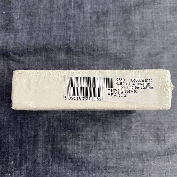 Vintage Christmas Hearts Six Coaster Set Cork Back English Life - Picture 2 of 3